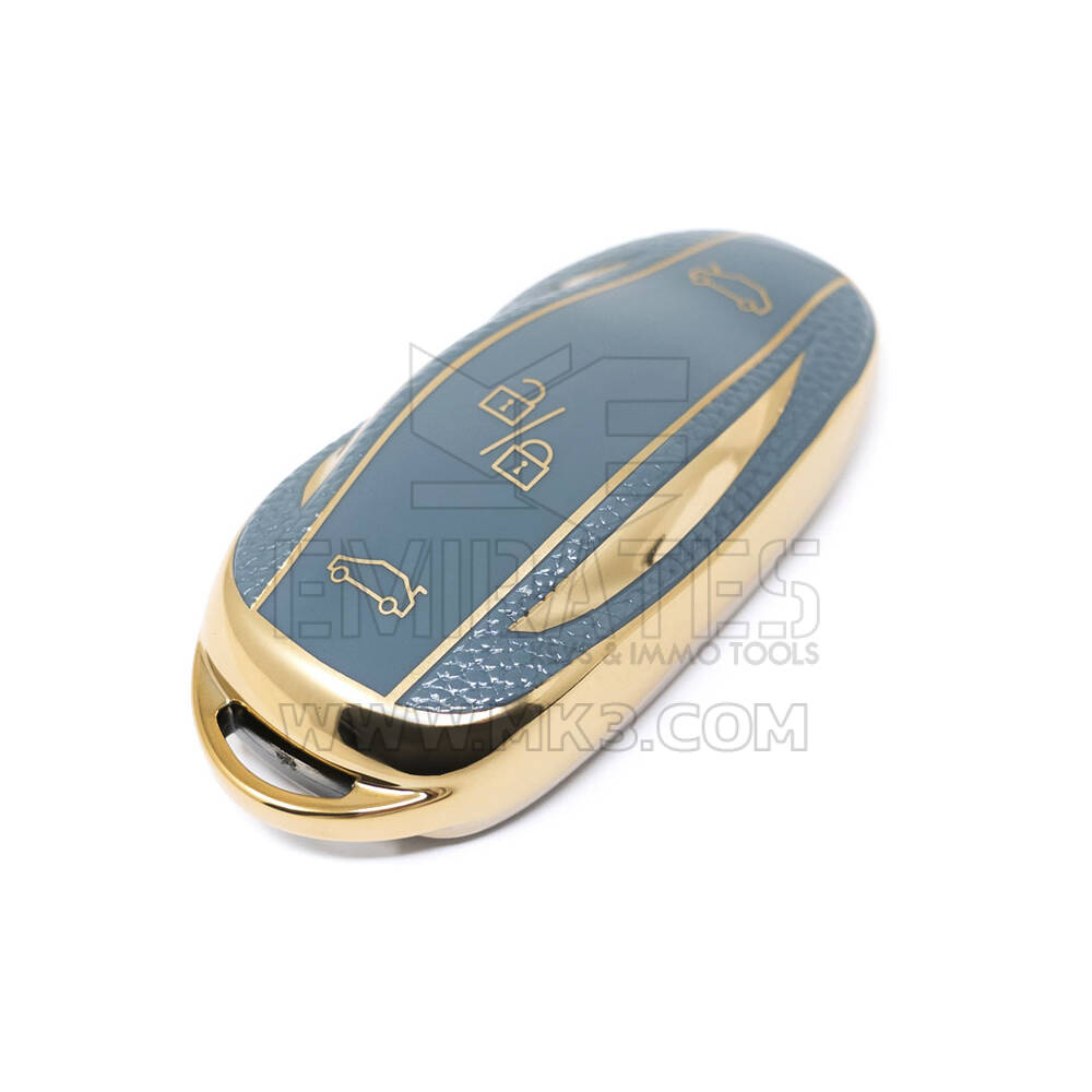 غطاء جلد ذهبي نانو جديد ما بعد البيع عالي الجودة لمفتاح تسلا البعيد 3 أزرار رمادي اللون TSL-B13J | مفاتيح الإمارات