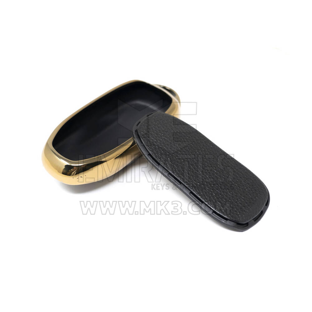 New Aftermarket Nano High Quality Gold Leather Cover For Tesla Remote Key 3 Buttons Black Color TSL-C13J | Emirates Keys