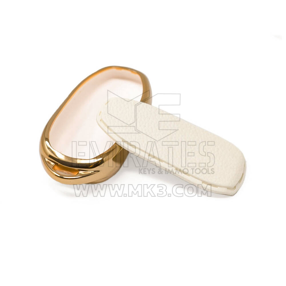 New Aftermarket Nano High Quality Gold Leather Cover For Tesla Remote Key 3 Buttons White Color TSL-C13J | Emirates Keys