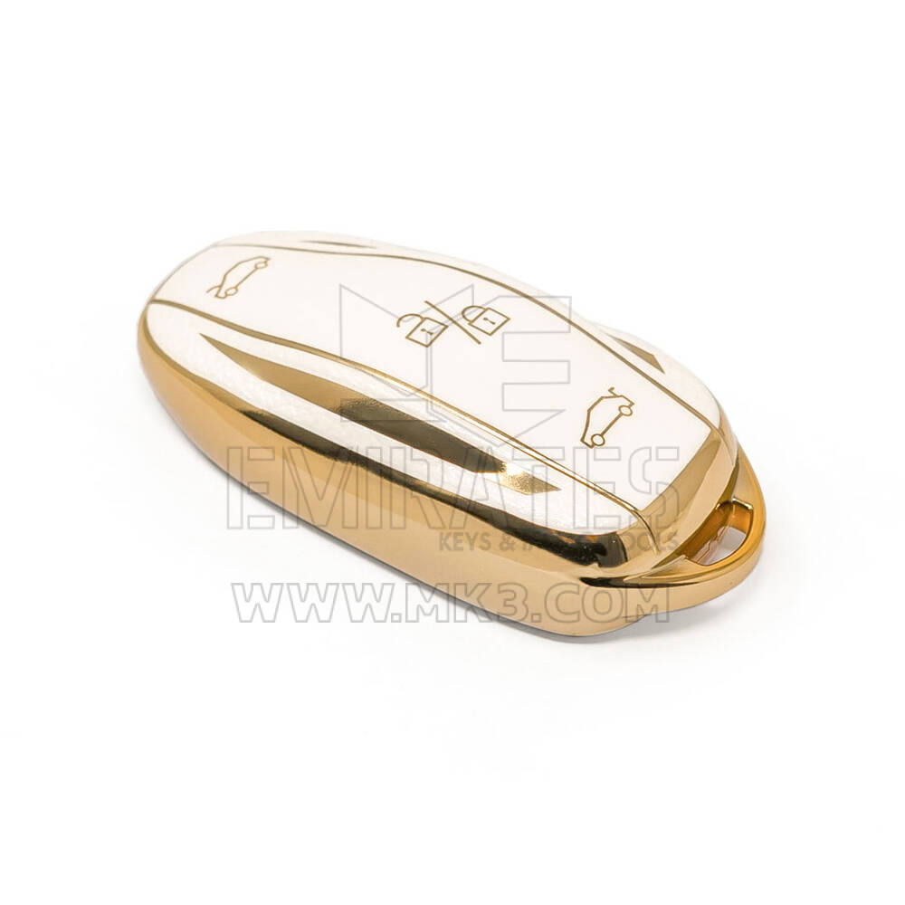 Novo aftermarket nano capa de couro ouro alta qualidade para tesla remoto chave 3 botões cor branca TSL-C13J Chaves dos Emirados