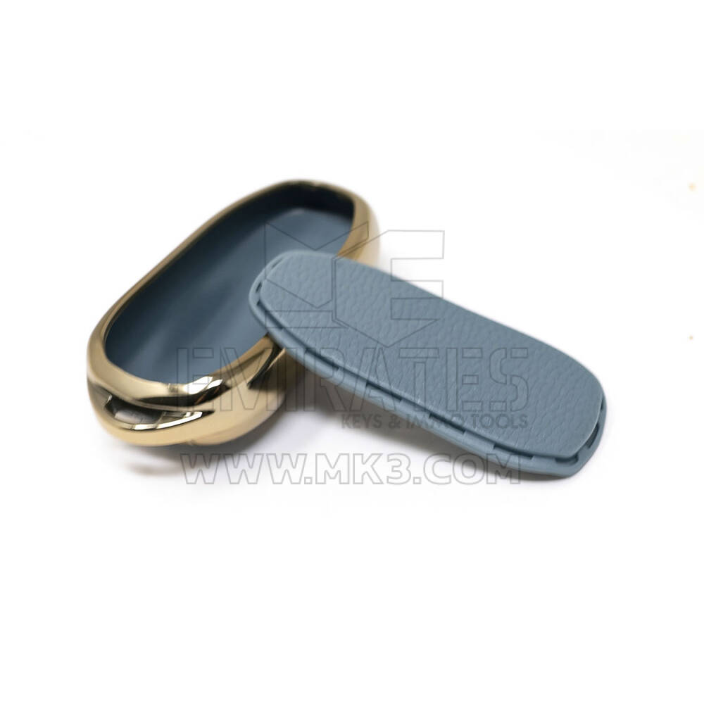 New Aftermarket Nano High Quality Gold Leather Cover For Tesla Remote Key 3 Buttons Gray Color TSL-C13J | Emirates Keys