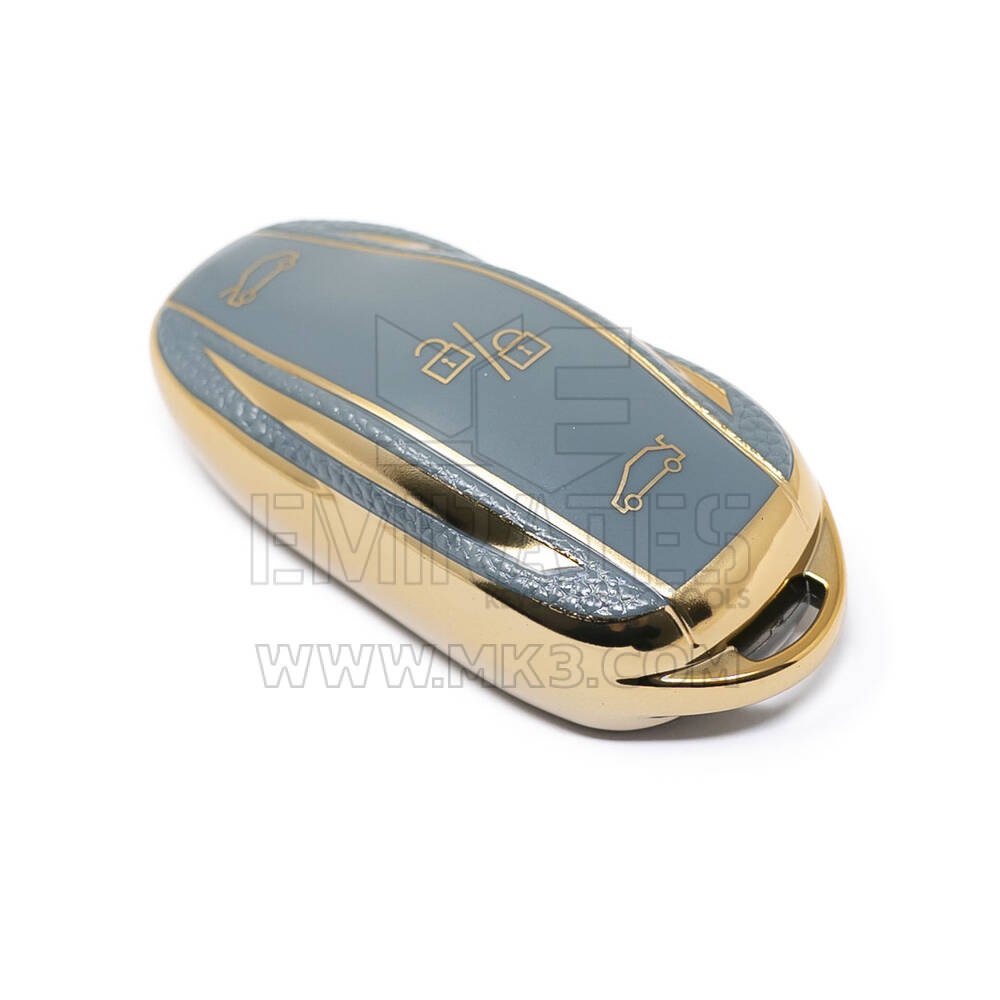 Novo aftermarket nano capa de couro ouro alta qualidade para tesla remoto chave 3 botões cor cinza TSL-C13J Chaves dos Emirados