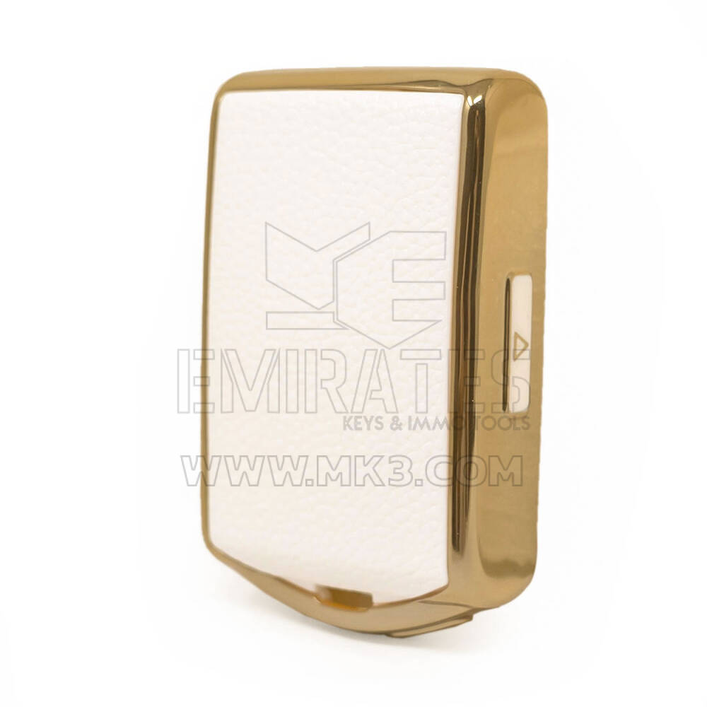 Кожаный чехол с нано-золотым покрытием для дистанционного ключа Volvo 4B, белый VOL-A13J | МК3