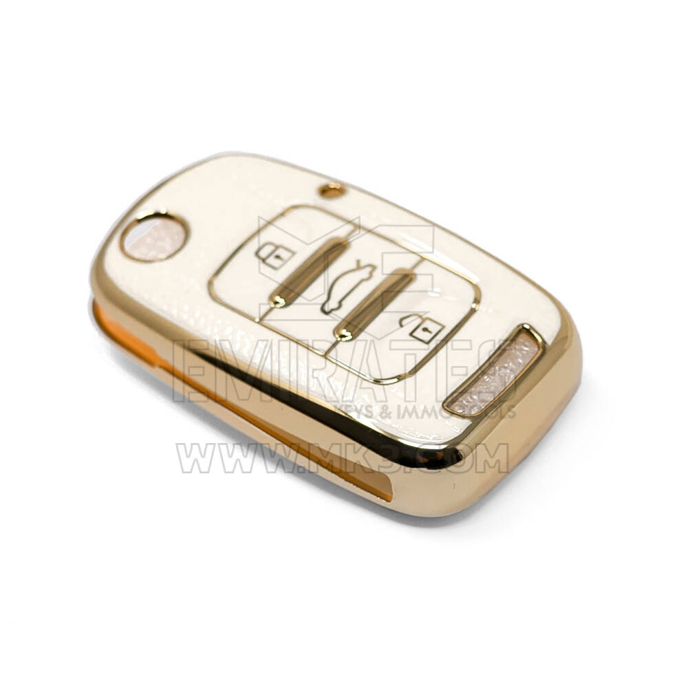 Housse en cuir doré de haute qualité pour clé télécommande Wuling, 3 boutons, couleur blanche, WL-A13J | Clés des Émirats