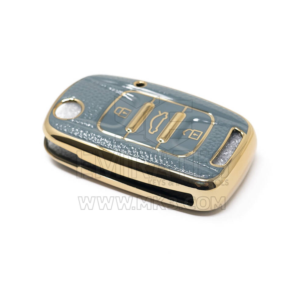 New Aftermarket Nano High Quality Gold Leather Cover For Wuling Flip Remote Key 3 Buttons Gray Color WL-A13J  | Emirates Keys