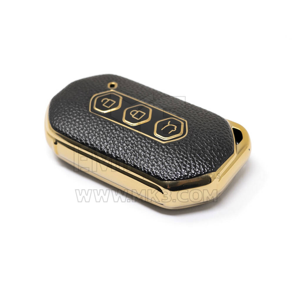 New Aftermarket Nano High Quality Gold Leather Cover For Wuling Remote Key 3 Buttons Black Color WL-B13J  | Emirates Keys