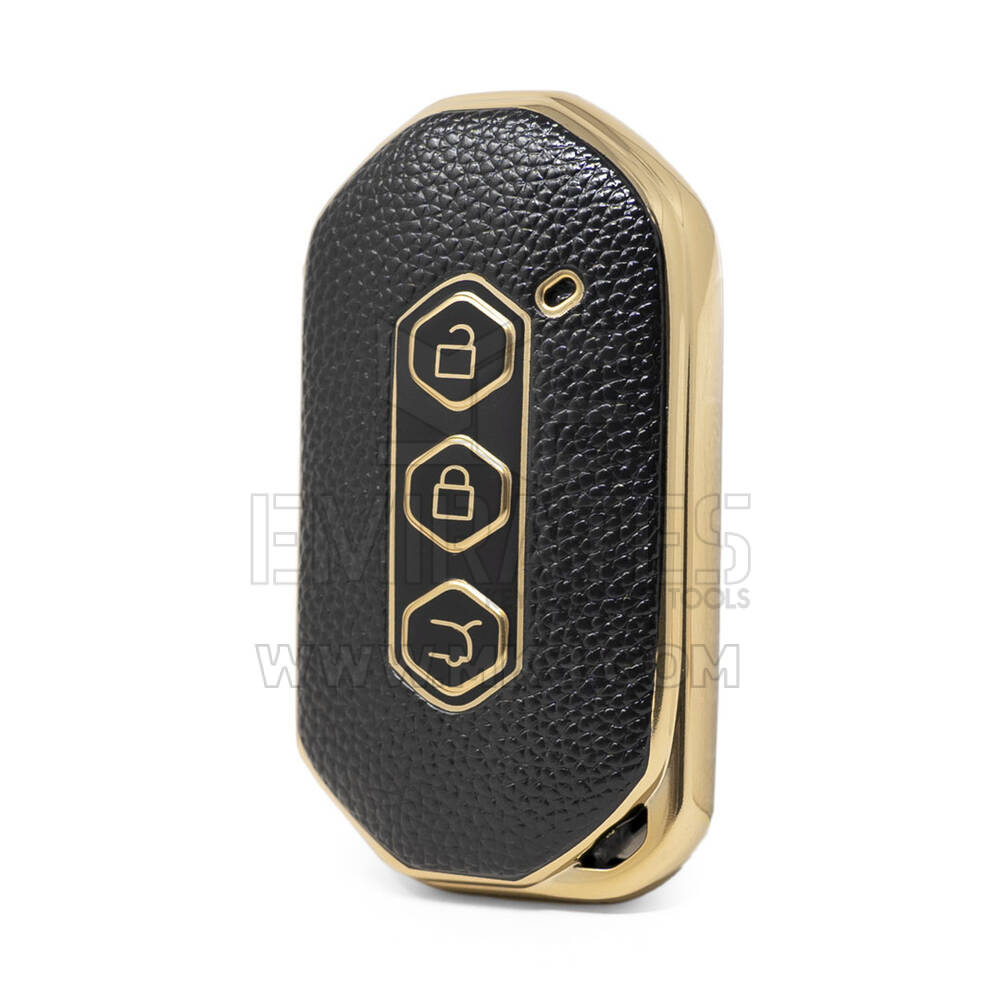 Nano High Quality Gold Leather Cover For Wuling Remote Key 3 Buttons Black Color WL-B13J