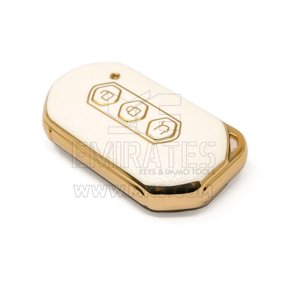 New Aftermarket Nano High Quality Gold Leather Cover For Wuling Remote Key 3 Buttons White Color WL-B13J  | Emirates Keys