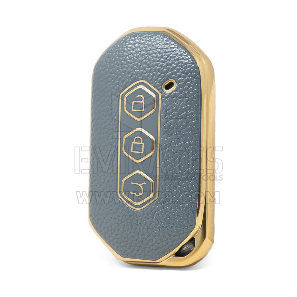 Nano High Quality Gold Leather Cover For Wuling Remote Key 3 Buttons Gray Color WL-B13J