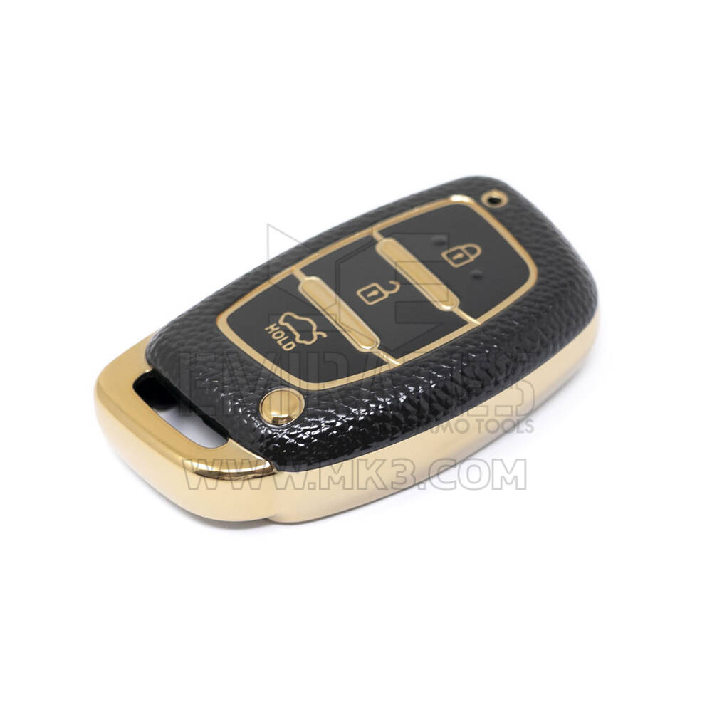 Nuova cover in pelle dorata aftermarket Nano di alta qualità per chiave remota Hyundai 3 pulsanti colore nero HY-A13J3A | Chiavi degli Emirati