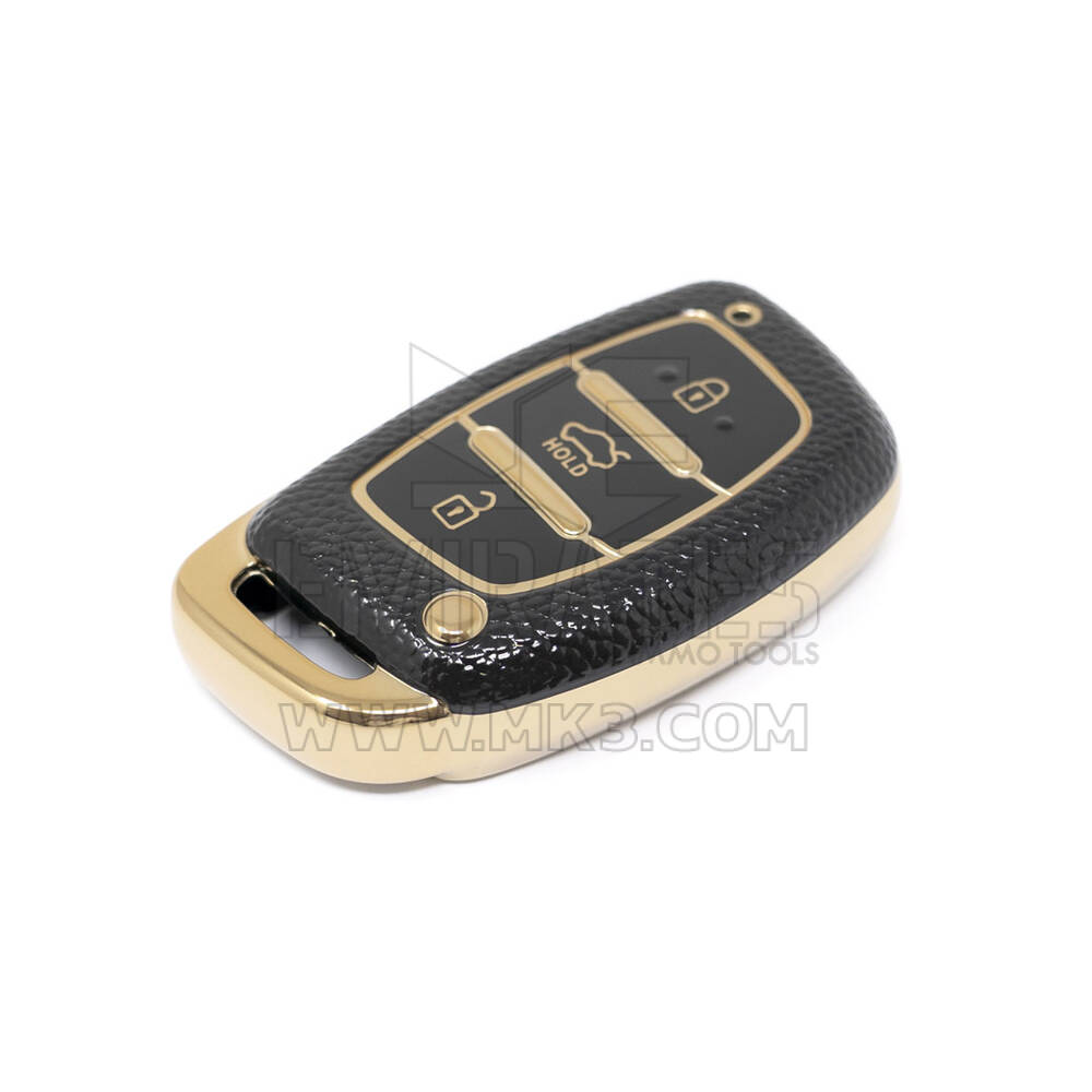 New Aftermarket Nano High Quality Gold Leather Cover For Hyundai Remote Key 3 Buttons Black Color HY-A13J3B | Emirates Keys