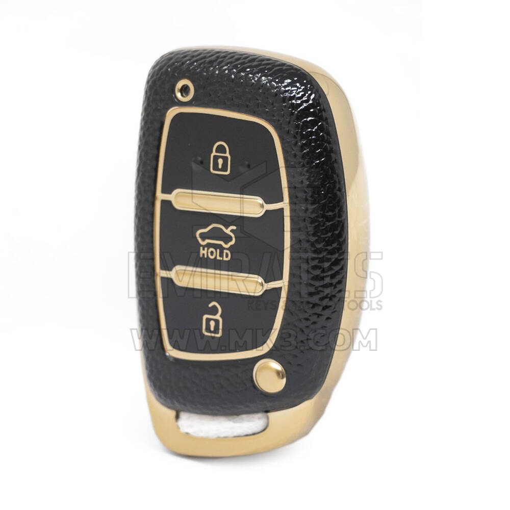 Nano High Quality Gold Leather Cover For Hyundai Remote Key 3 Buttons Black Color HY-A13J3B