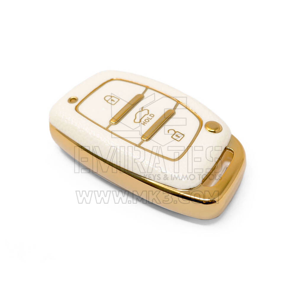 New Aftermarket Nano High Quality Gold Leather Cover For Hyundai Remote Key 3 Buttons White Color HY-A13J3B | Emirates Keys