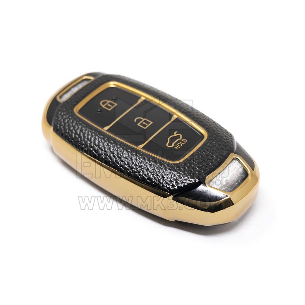 Housse en cuir doré de haute qualité pour clé télécommande Hyundai, 3 boutons, couleur noire, HY-D13J | Clés des Émirats