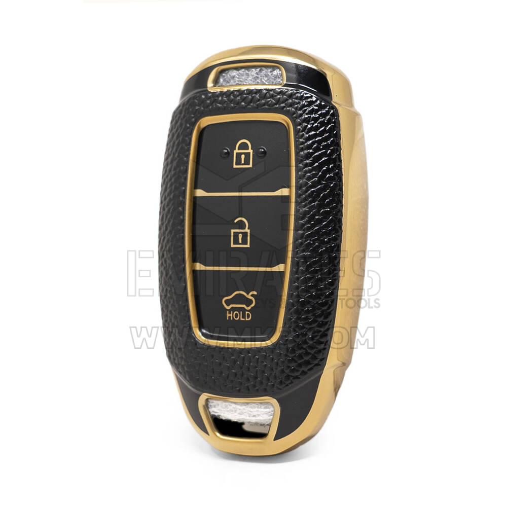 Nano – housse en cuir doré de haute qualité, pour clé télécommande Hyundai, 3 boutons, couleur noire, HY-D13J