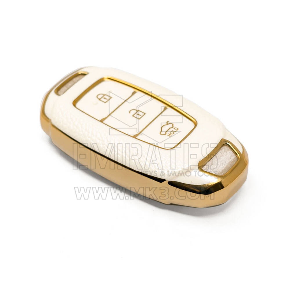 New Aftermarket Nano High Quality Gold Leather Cover For Hyundai Remote Key 3 Buttons White Color HY-D13J | Emirates Keys