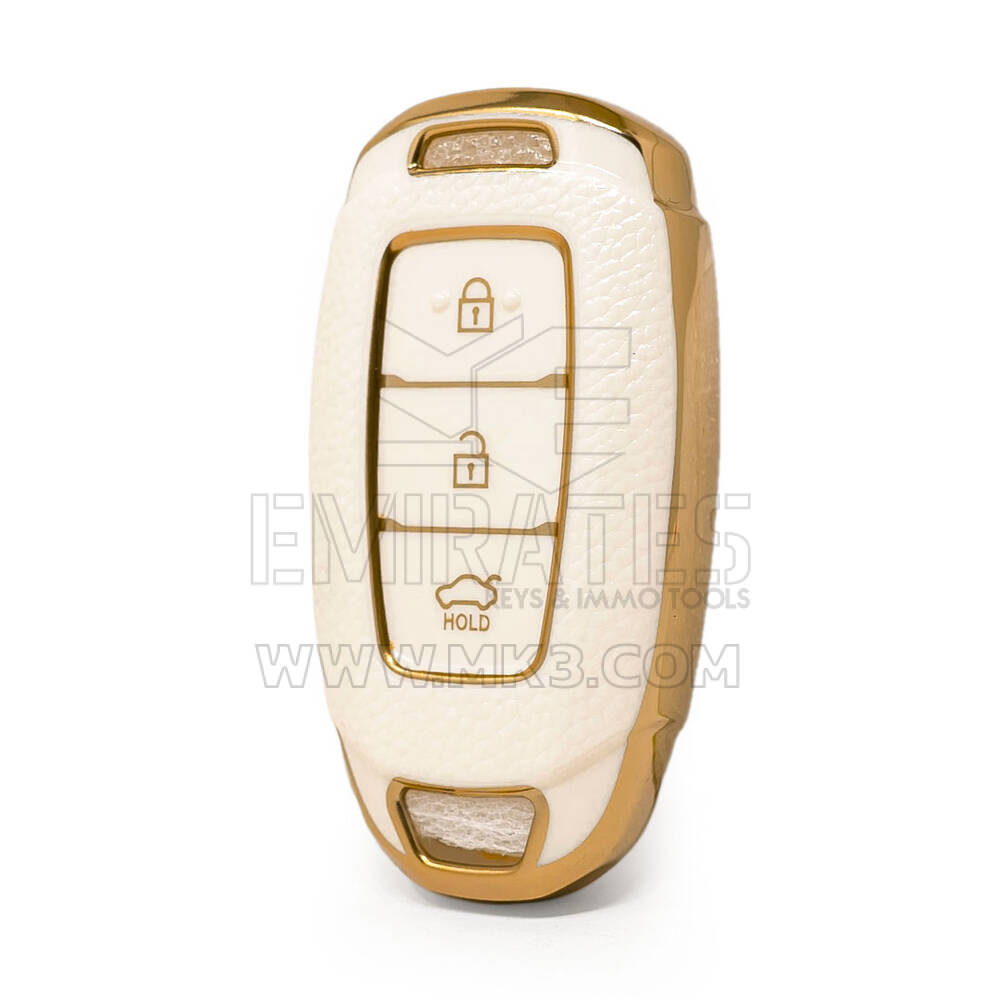 Nano High Quality Gold Leather Cover For Hyundai Remote Key 3 Buttons White Color HY-D13J