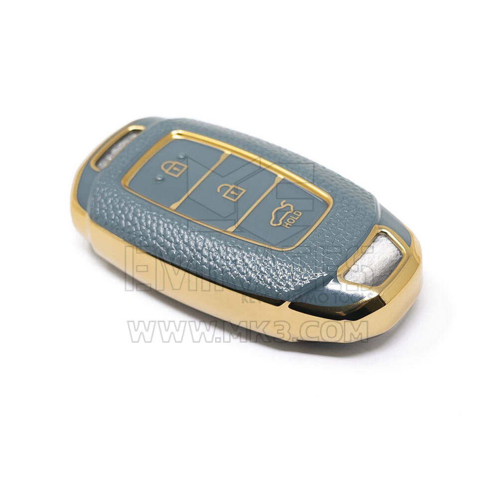 New Aftermarket Nano High Quality Gold Leather Cover For Hyundai Remote Key 3 Buttons Gray Color HY-D13J | Emirates Keys