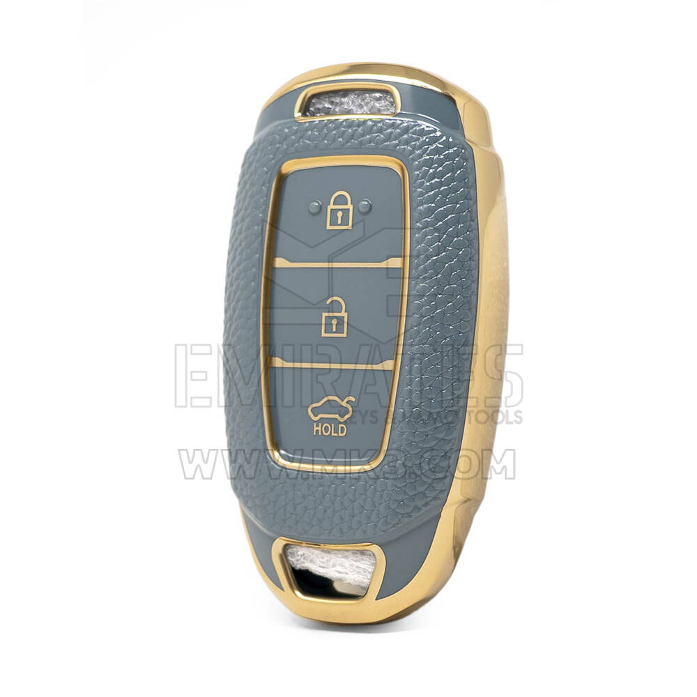 Nano Funda de cuero dorado de alta calidad para llave remota Hyundai, 3 botones, Color gris, HY-D13J