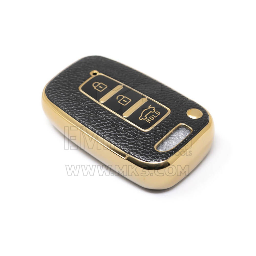 Nuova cover in pelle dorata aftermarket Nano di alta qualità per chiave remota Hyundai 3 pulsanti colore nero HY-G13J | Chiavi degli Emirati