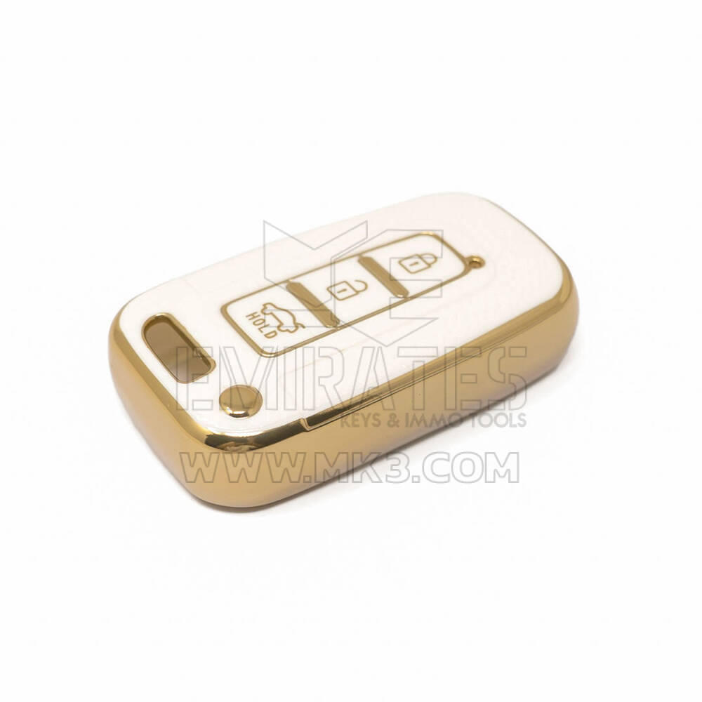 New Aftermarket Nano High Quality Gold Leather Cover For Hyundai Remote Key 3 Buttons White Color HY-G13J | Emirates Keys