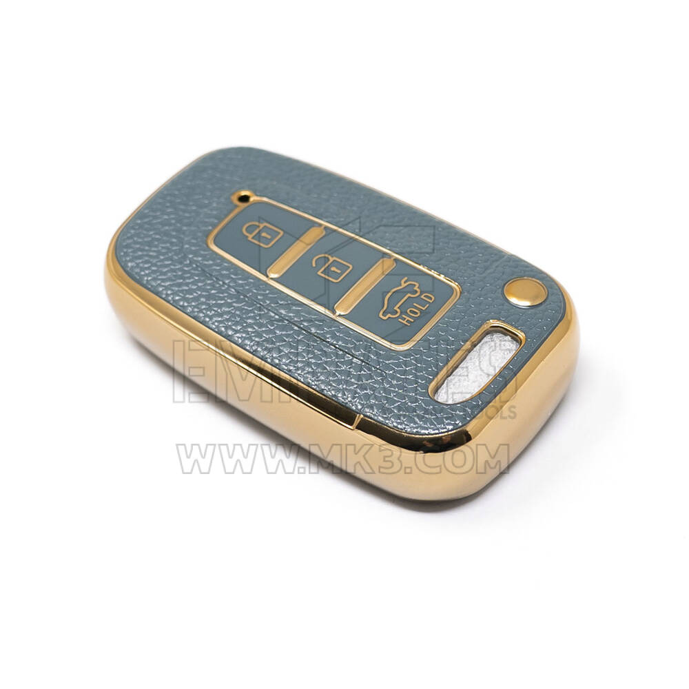 Nuova cover in pelle dorata aftermarket Nano di alta qualità per chiave remota Hyundai 3 pulsanti colore grigio HY-G13J | Chiavi degli Emirati