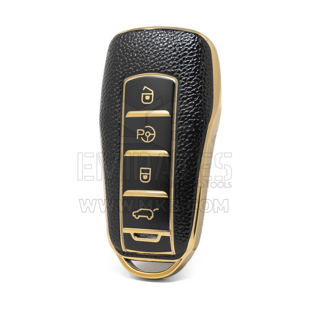 Нано-высококачественный золотой кожаный чехол для дистанционного ключа Xpeng с 4 кнопками черного цвета XP-A13J