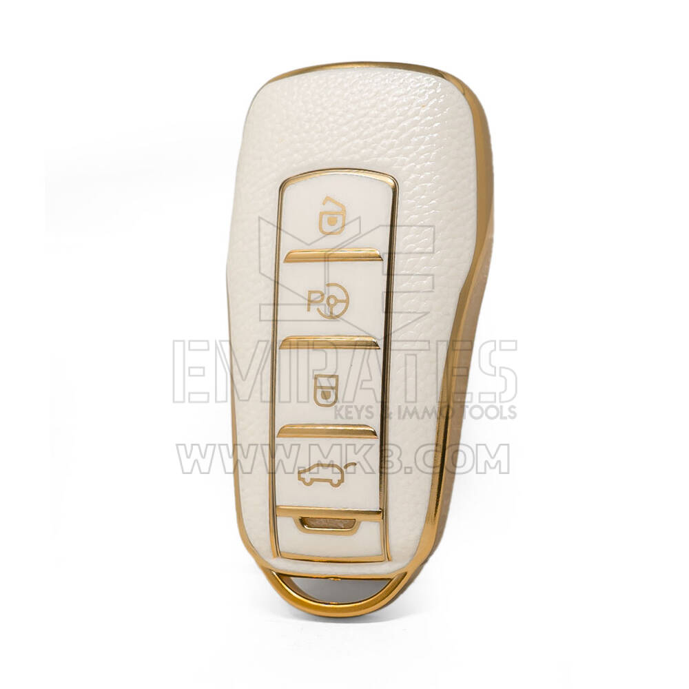 Нано-высококачественный золотой кожаный чехол для дистанционного ключа Xpeng с 4 кнопками белого цвета XP-A13J