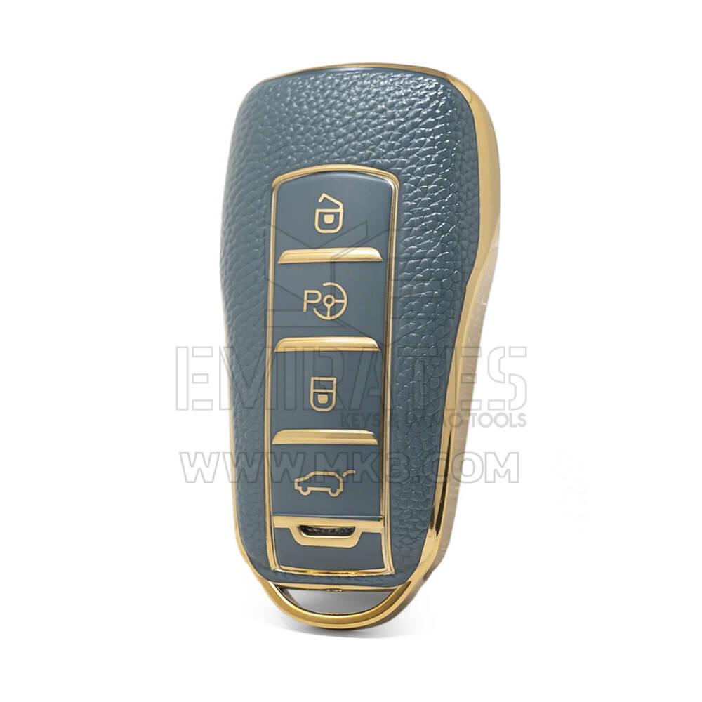 Нано-высококачественный золотой кожаный чехол для дистанционного ключа Xpeng с 4 кнопками серого цвета XP-A13J