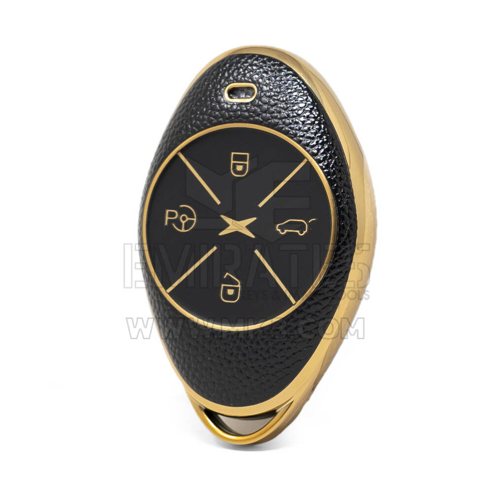 Нано-высококачественный золотой кожаный чехол для дистанционного ключа Xpeng с 4 кнопками, черный цвет XP-B13J
