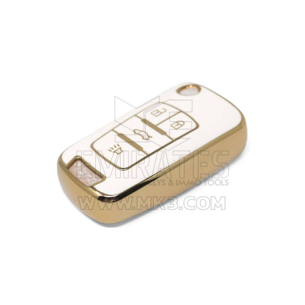 New Aftermarket Nano High Quality Gold Leather Cover For Chevrolet Flip Remote Key 4 Buttons White Color CRL-A13J4 | Emirates Keys
