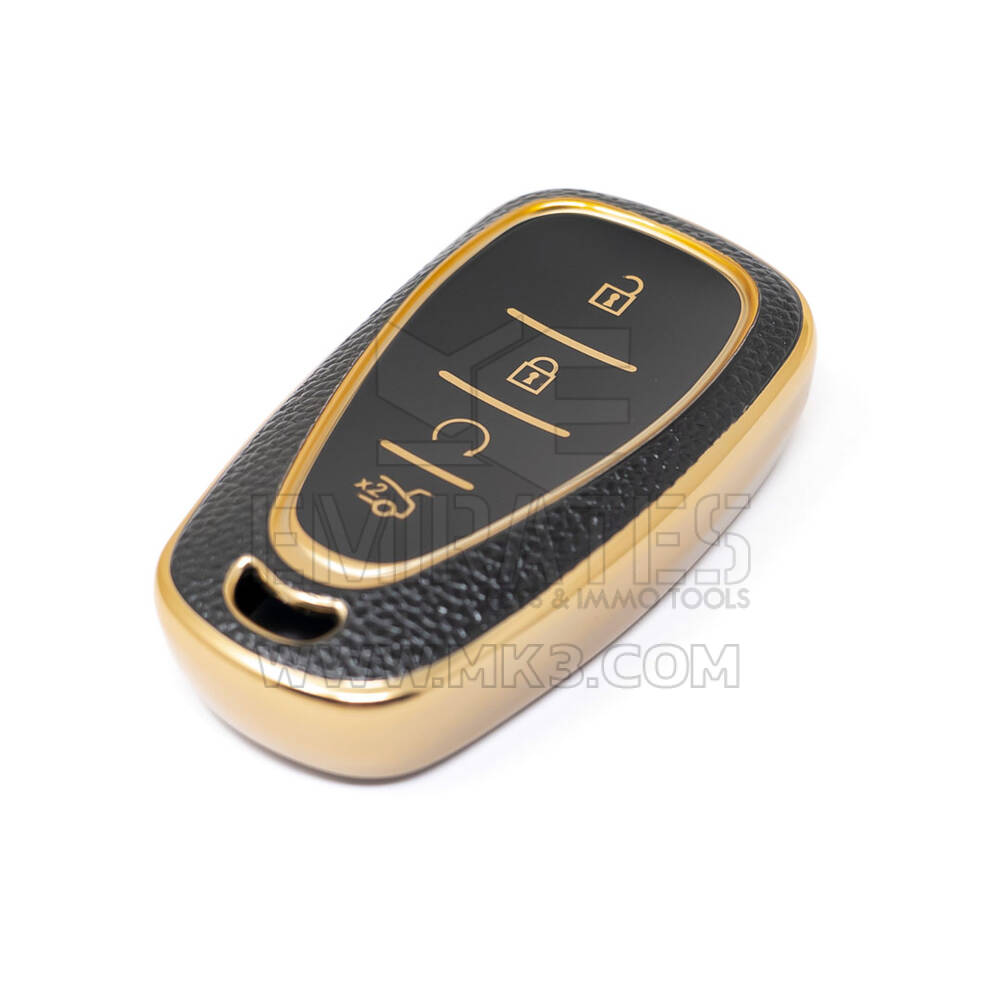 New Aftermarket Nano High Quality Gold Leather Cover For Chevrolet Remote Key 4 Buttons Black Color CRL-B13J4 | Emirates Keys