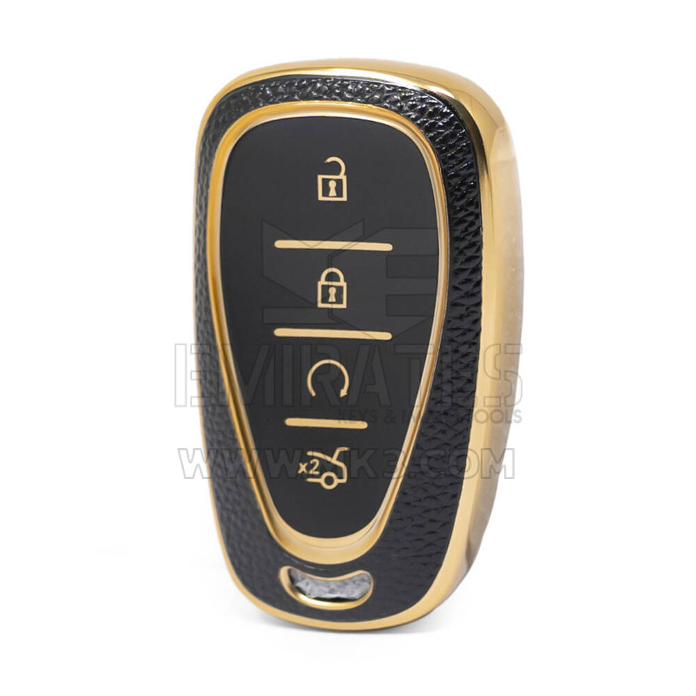 Nano High Quality Gold Leather Cover For Chevrolet Remote Key 4 Buttons Black Color CRL-B13J4