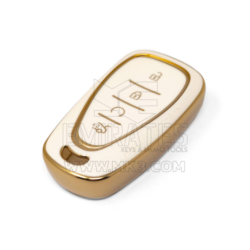 غطاء جلد ذهبي نانو ما بعد البيع جديد عالي الجودة لسيارة شيفروليه مفتاح بعيد 4 أزرار لون أبيض CRL-B13J4 | مفاتيح الإمارات
