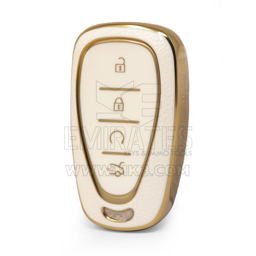 Capa de couro dourado nano de alta qualidade para chave remota Chevrolet 4 botões cor branca CRL-B13J4