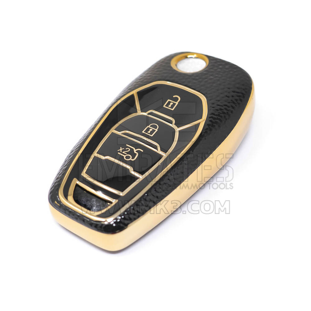 New Aftermarket Nano High Quality Gold Leather Cover For Chevrolet Flip Remote Key 3 Buttons Black Color CRL-C13J | Emirates Keys