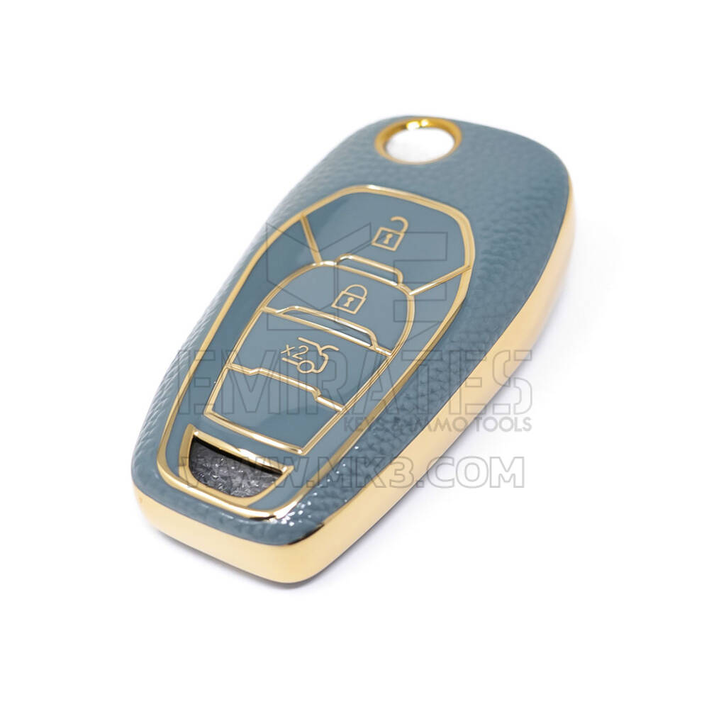 New Aftermarket Nano High Quality Gold Leather Cover For Chevrolet Flip Remote Key 3 Buttons Gray Color CRL-C13J | Emirates Keys