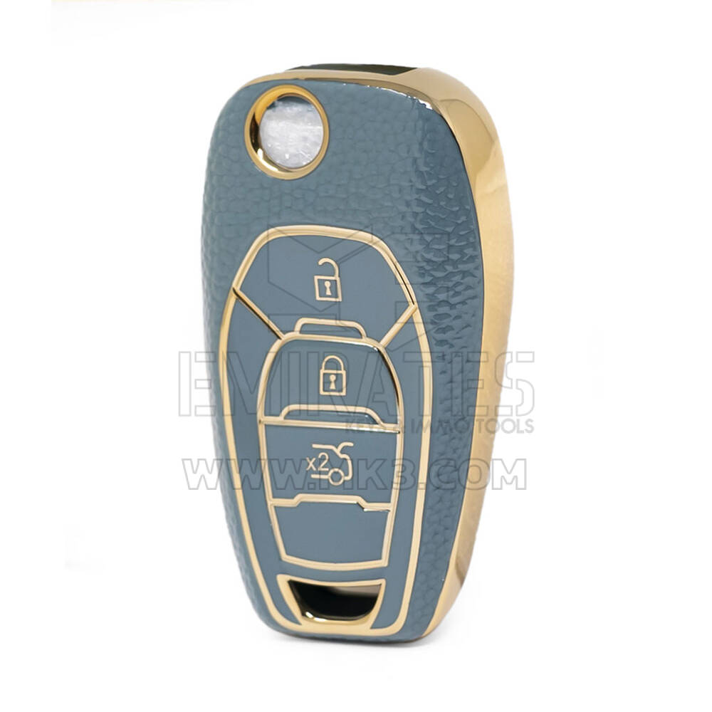 Nano capa de couro dourado de alta qualidade para Chevrolet Flip Remote Key 3 botões cor cinza CRL-C13J