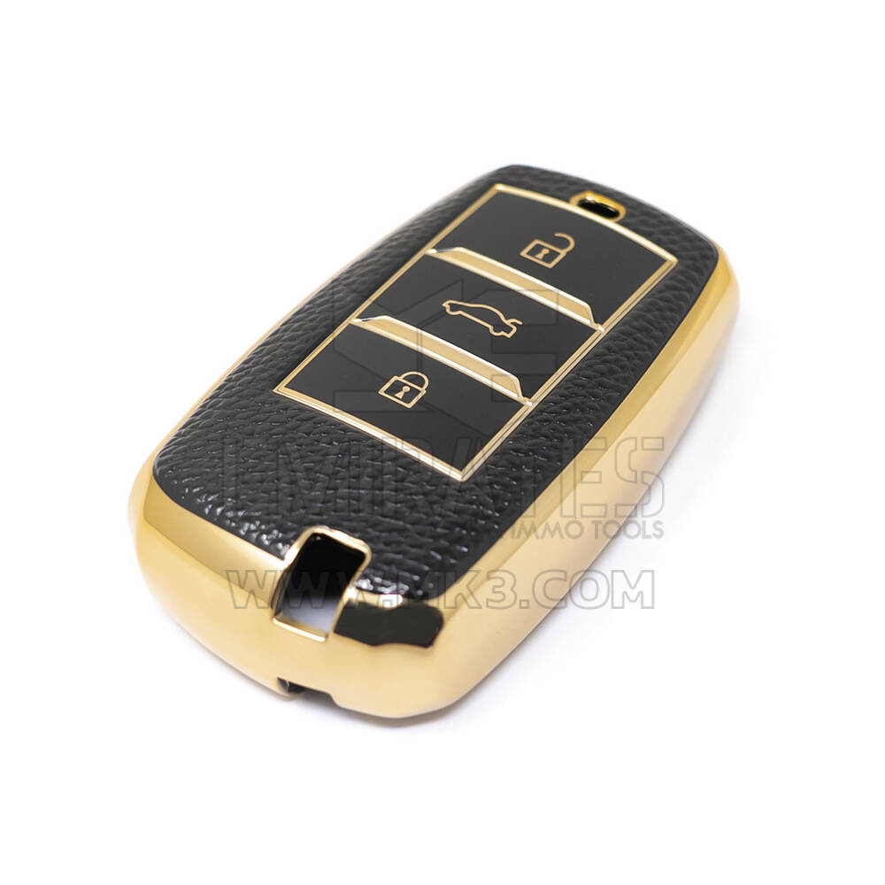 New Aftermarket Nano High Quality Gold Leather Cover For Changan Remote Key 3 Buttons Black Color CA-A13J | Emirates Keys