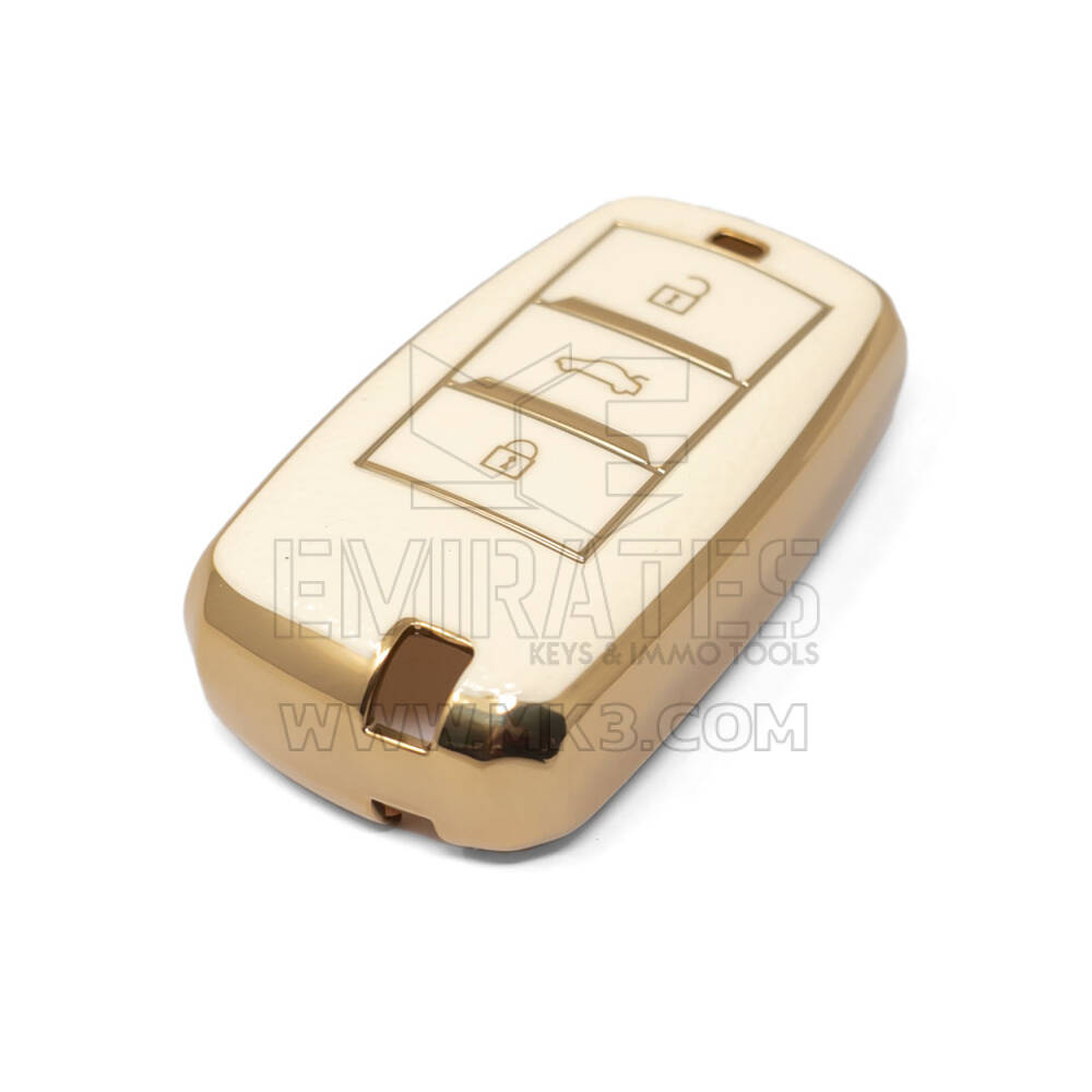 Nuova copertura in pelle dorata aftermarket Nano di alta qualità per chiave remota Changan 3 pulsanti colore bianco CA-A13J | Chiavi degli Emirati