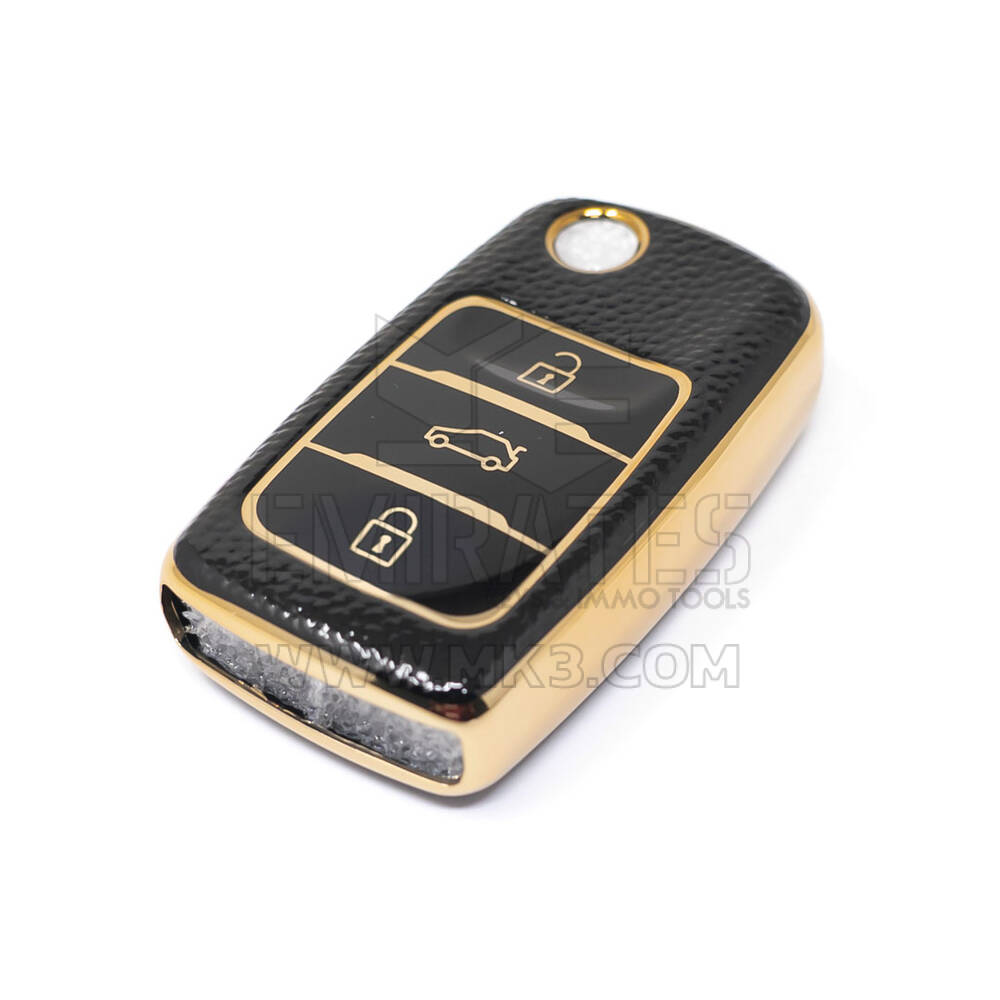 New Aftermarket Nano High Quality Gold Leather Cover For Changan Flip Remote Key 3 Buttons Black Color CA-B13J | Emirates Keys