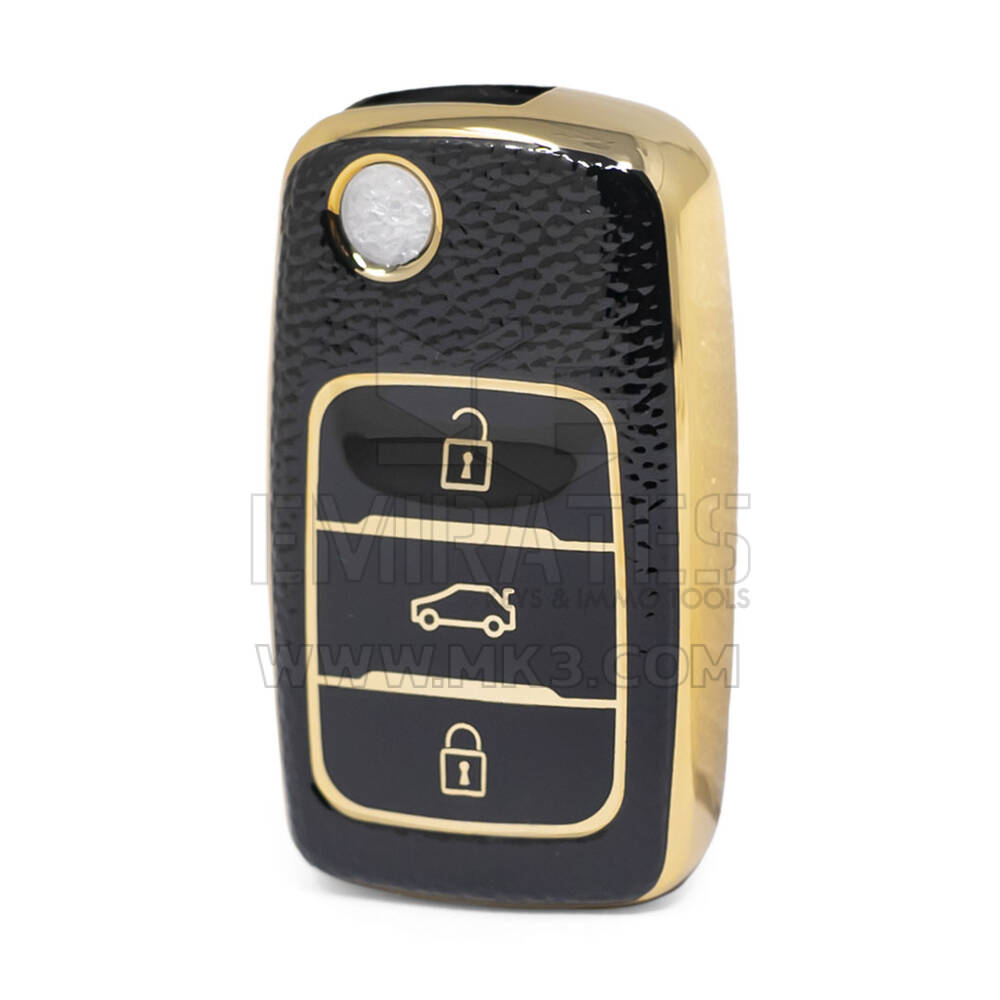 Nano – housse en cuir doré de haute qualité, pour clé télécommande à rabat Changan, 3 boutons, couleur noire, CA-B13J