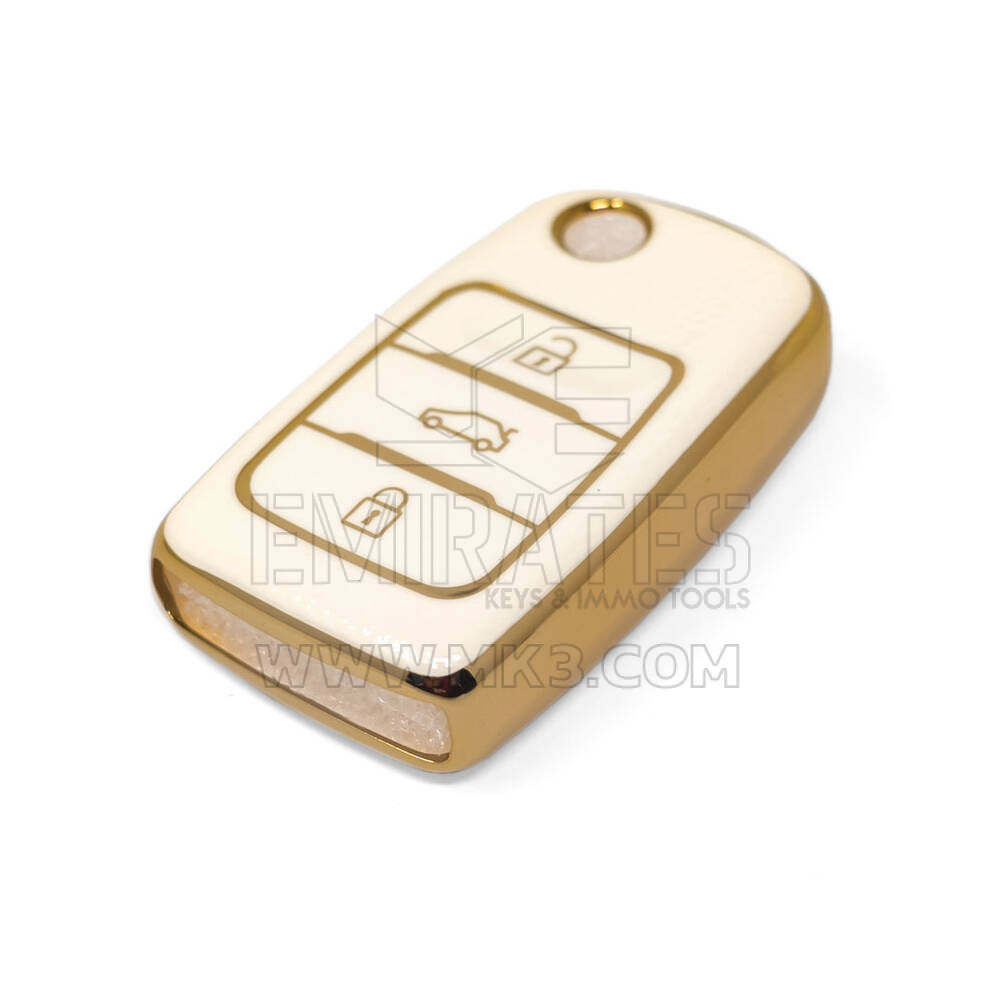 New Aftermarket Nano High Quality Gold Leather Cover For Changan Flip Remote Key 3 Buttons White Color CA-B13J | Emirates Keys