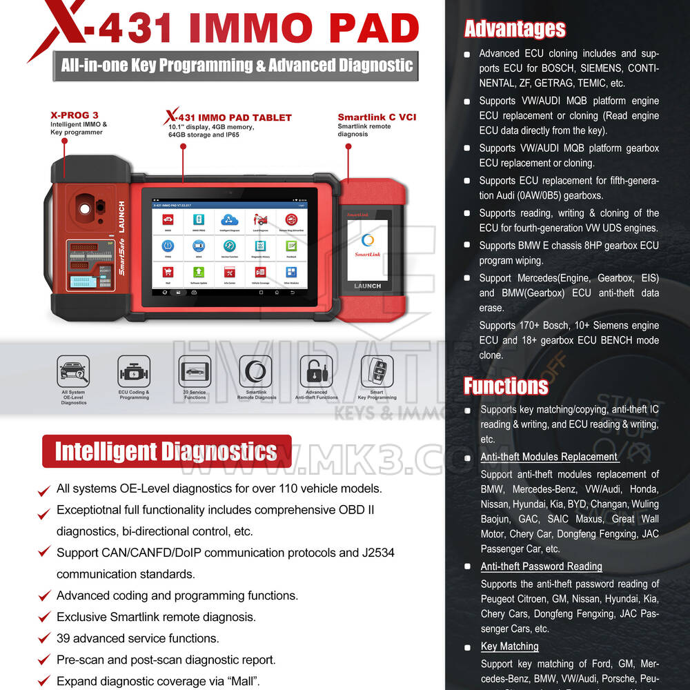 إطلاق X-431 IMMO PAD برمجة المفاتيح الكل في واحد والتشخيص المتقدم (Smartlink2.0) - MK23264 - f-9