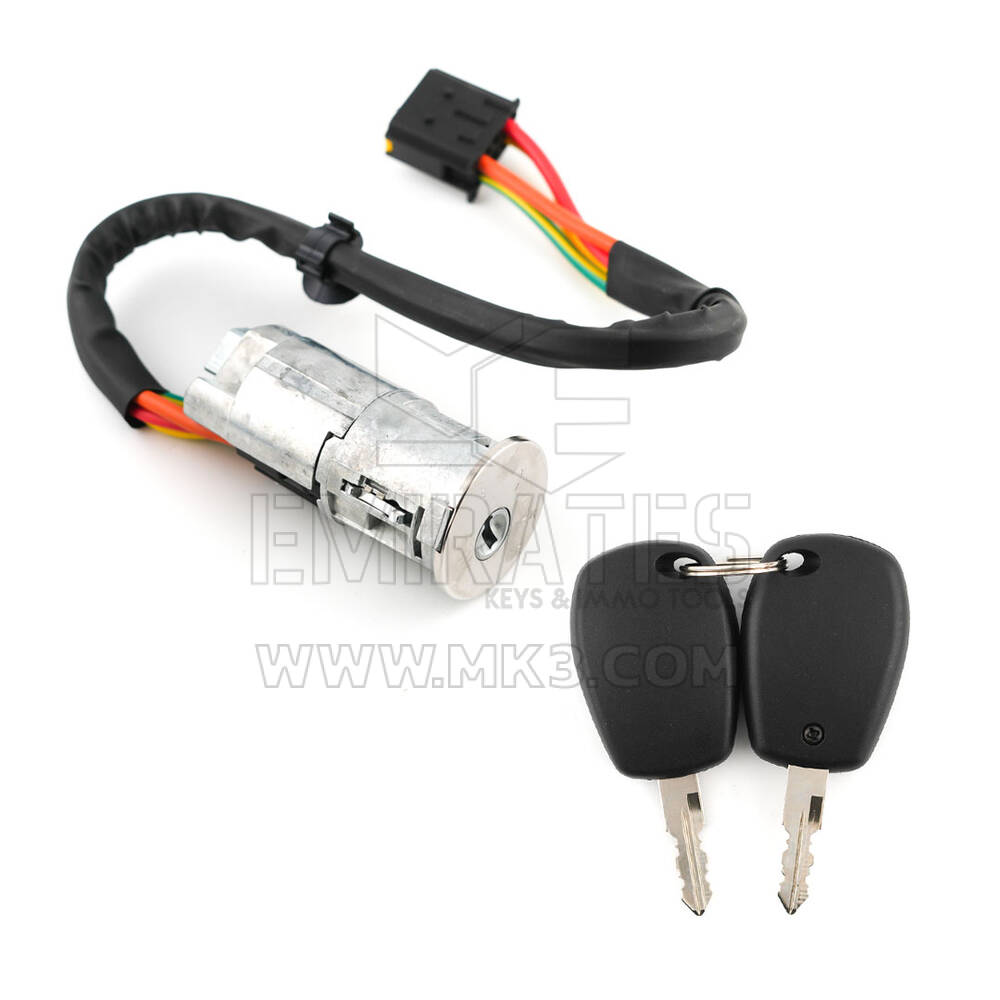 Renault Clio II Dacia Logan Sandero Cerradura de Encendido 2 x Llaves de Plástico sin Botón Remoto 4 Pines - 6001546809 / 806013230R
