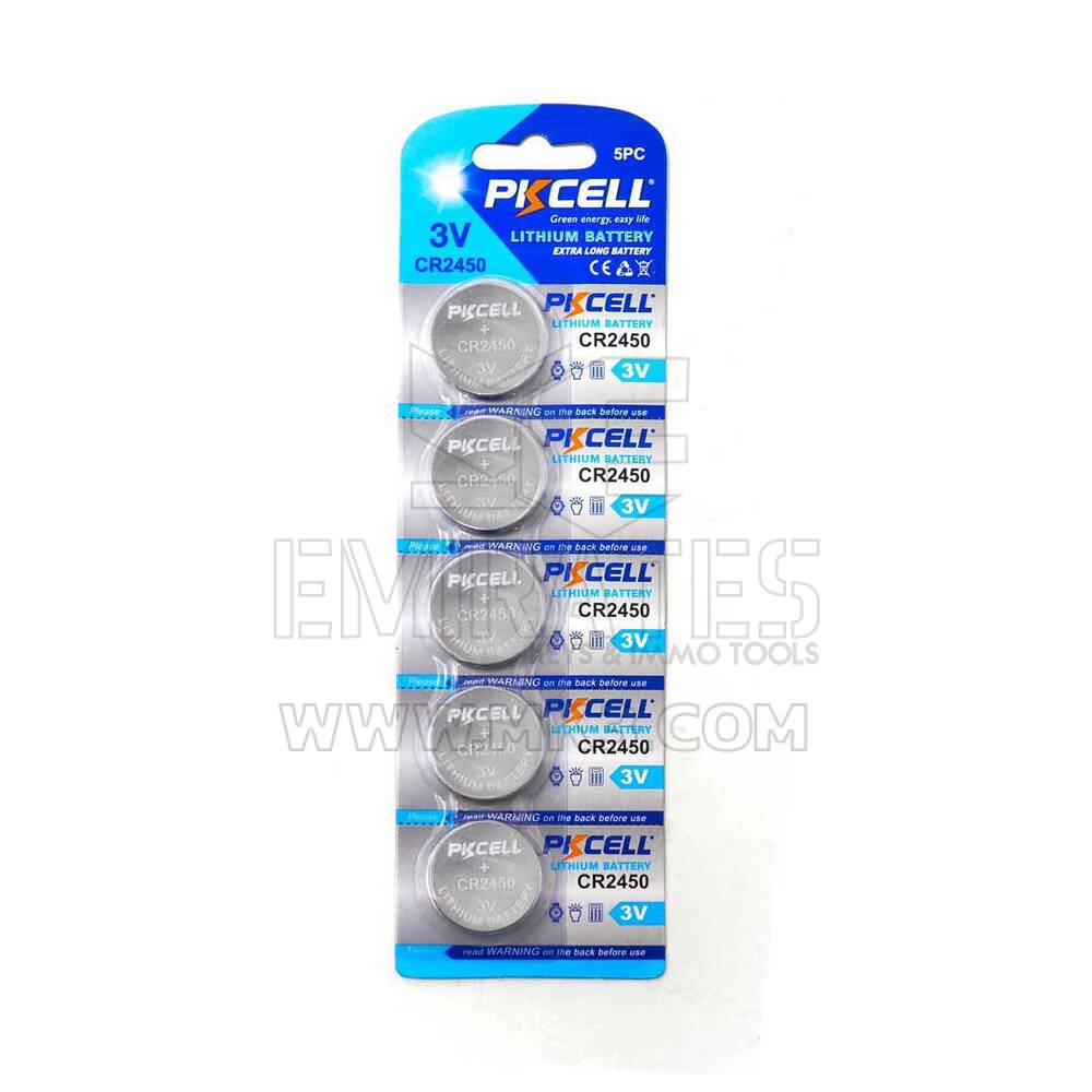 بطاقة خلية البطارية العالمية PKCELL Ultra Lithium CR2450 الجديدة (عبوة من 5 أجهزة كمبيوتر) عالية الجودة وسعر منخفض | الإمارات للمفاتيح