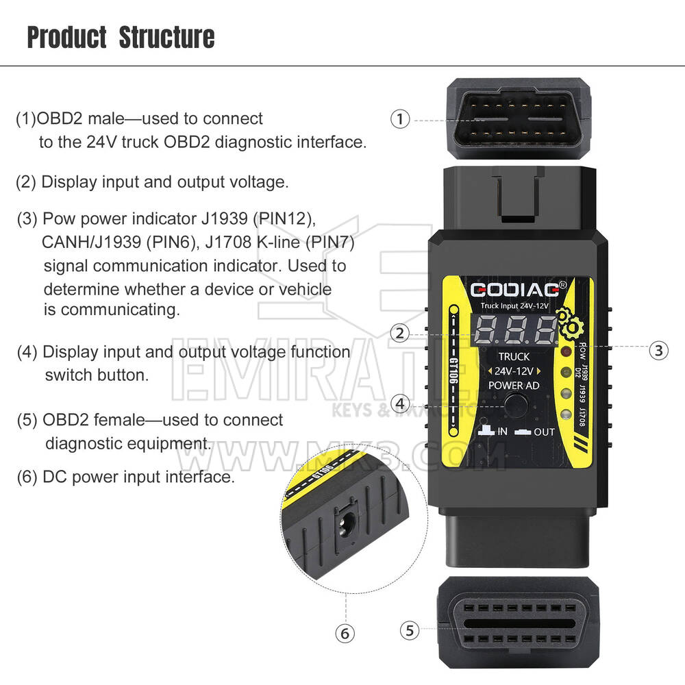 Nouveau convertisseur de camion robuste GODIAG GT106 24 V à 12 V pour Launch X431 Easydiag / ThinkCar / Golo / M-DIAG /I DIAG / ICarScan / Diagun / DBScar II | Clés des Émirats