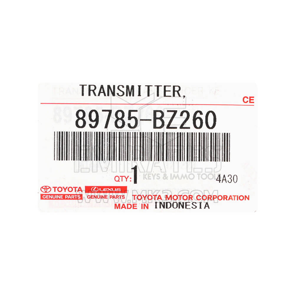 New Toyota Yaris 2023 Genuine / OEM Transponder Key PCF7939M OEM Part Number: 89785-BZ260 , 89785BZ260 | Emirates Keys