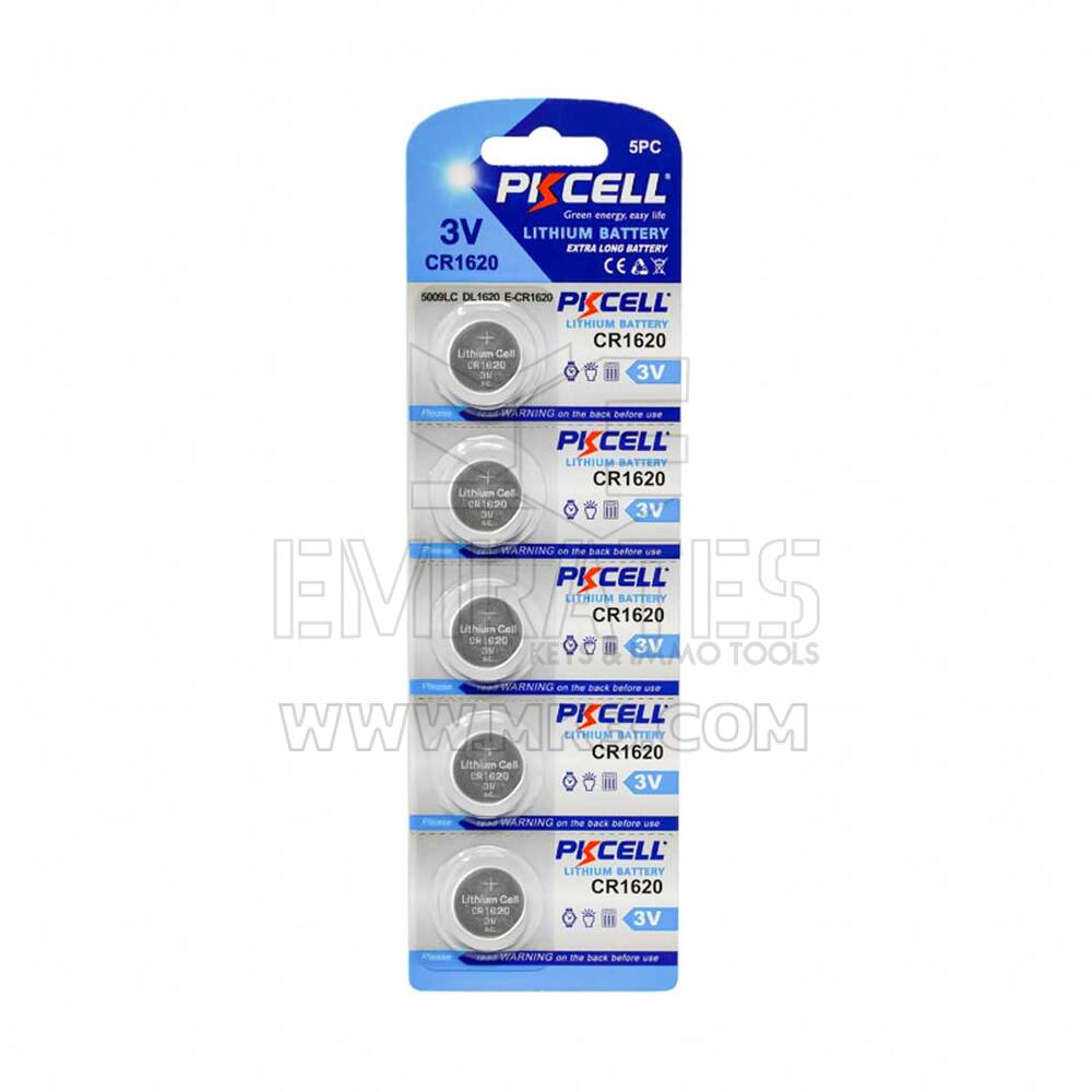 Nouveau PKCELL Ultra Lithium CR1620 Carte de Cellule de Batterie Universelle (Pack 5 PCs) Haute Qualité Bas Prix | Clés Emirates