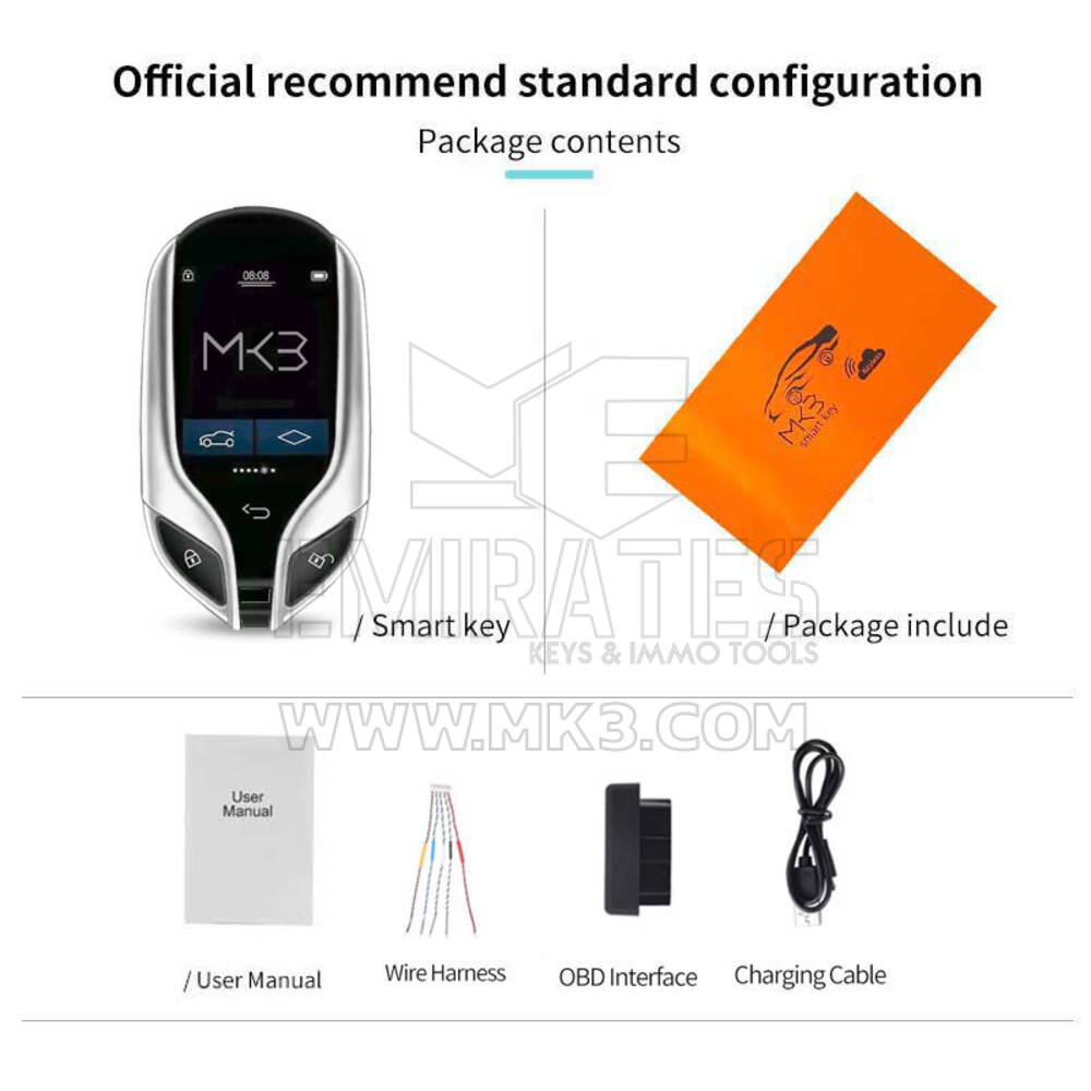Sistema PKE de llave inteligente universal modificado con pantalla LCD para todos los vehículos sin llave estilo Maserati, color plateado | MK3